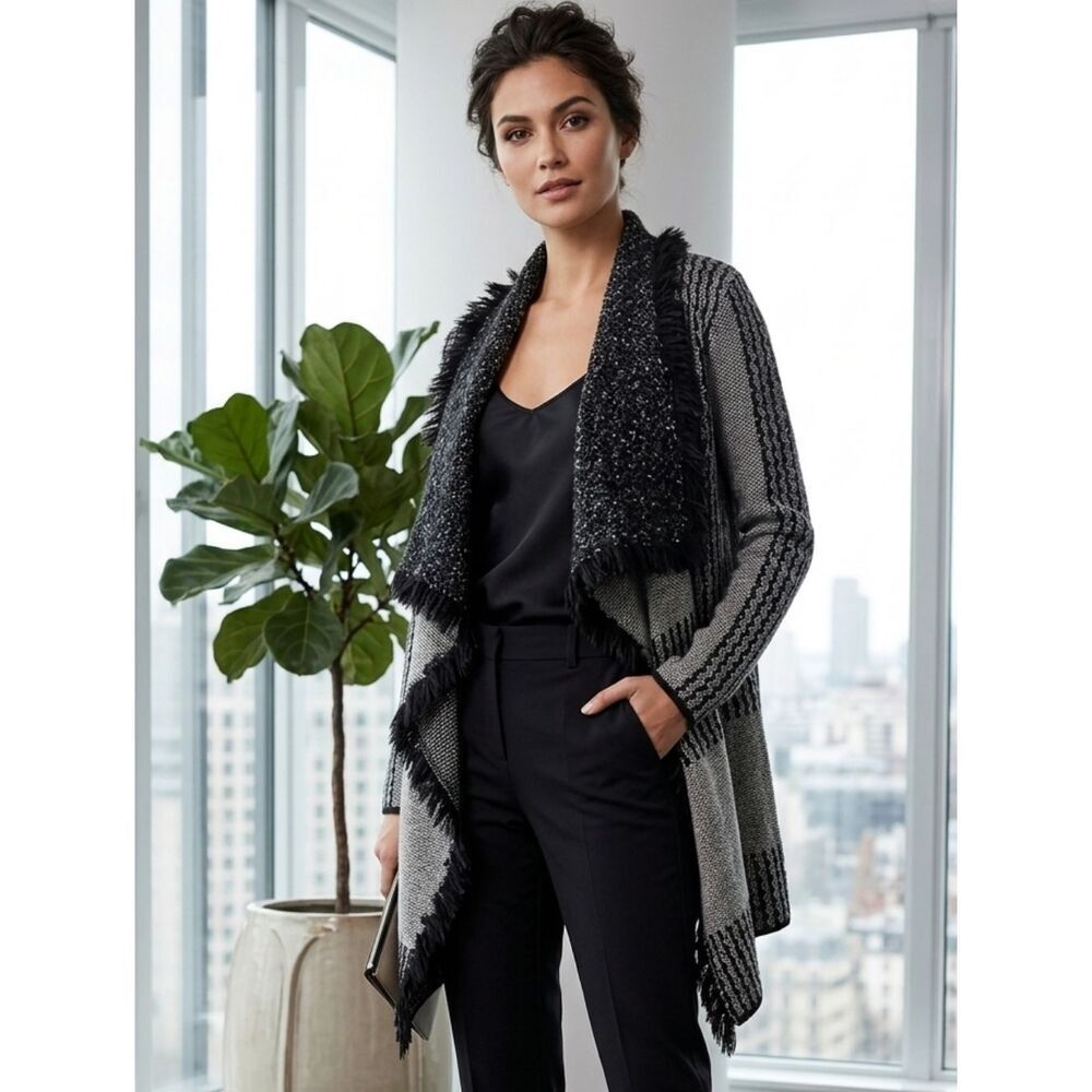 Chic Black and Gray Textured Cardigan